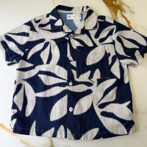 Zara Kids Navy and White Leaf Pattern Button Down Shirt